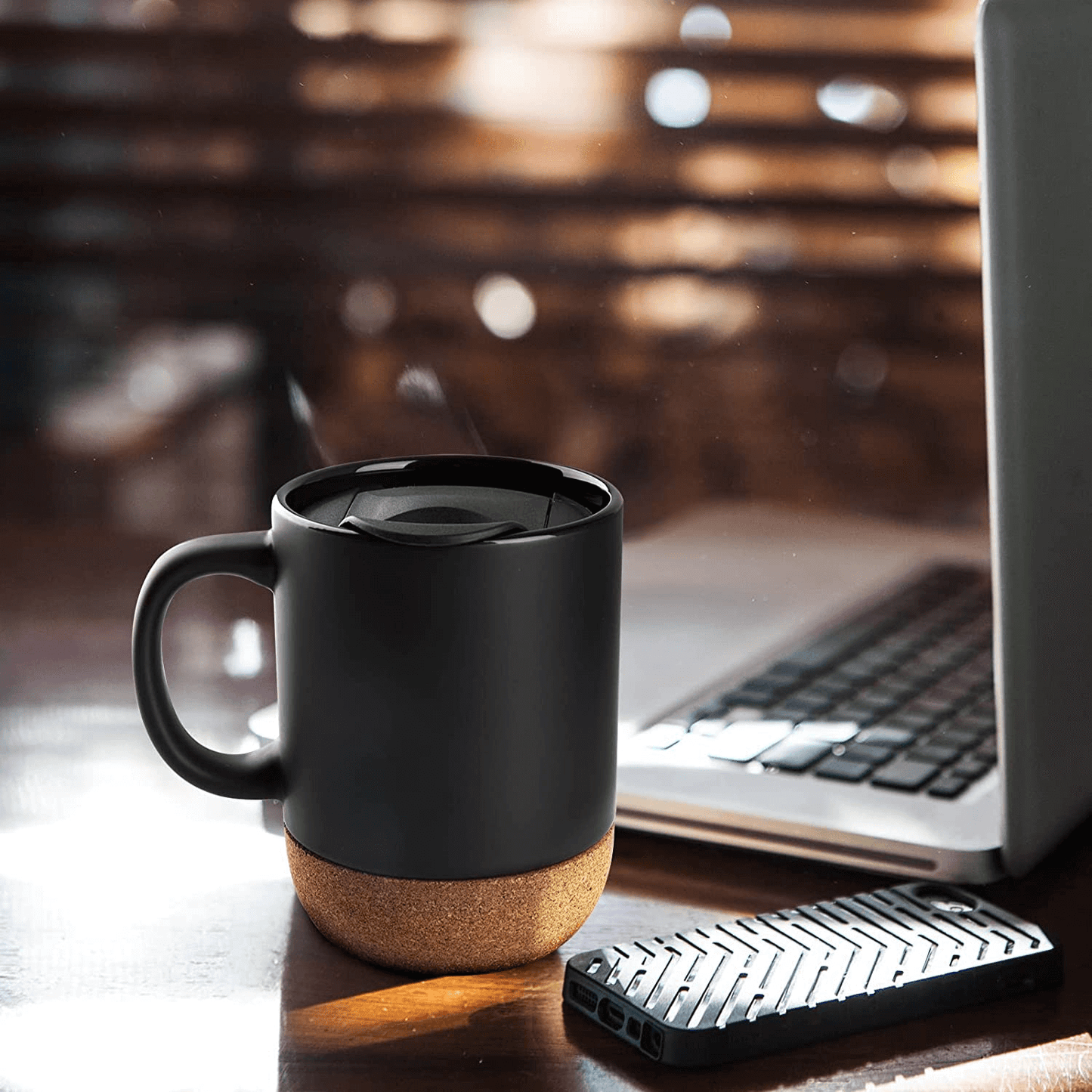 Black Mug with Cork Base